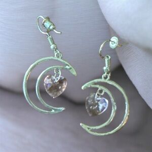 Elegant Silver Heart Crescent Earrings
